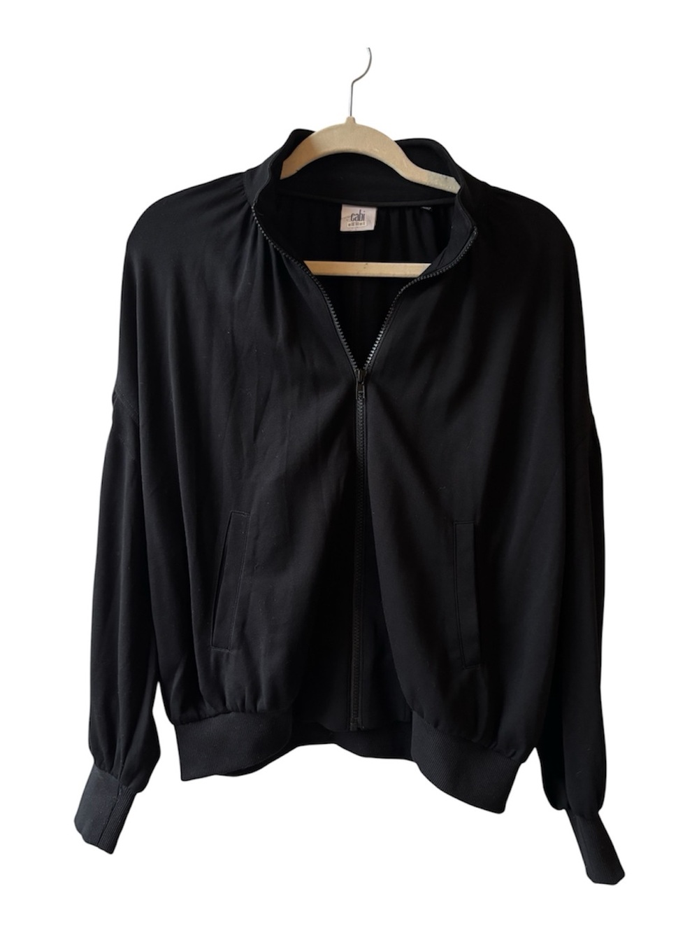 Small CAbi Black Bomber Jacket with Zip Front Stretch Classic Minimalist